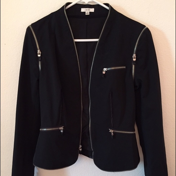 Cache black edgy zipper moto jacket