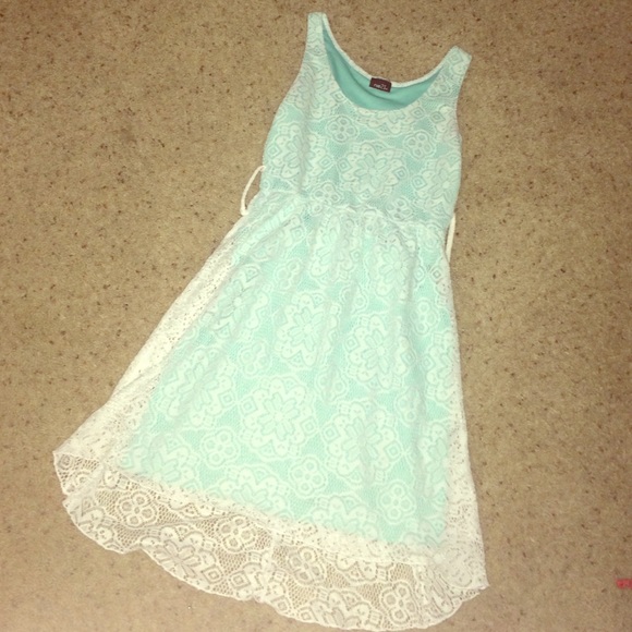 High-low mint and white lace dress