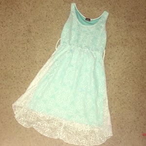 High-low mint and white lace dress