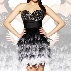 Mac Duggal Black & White Feather Dress