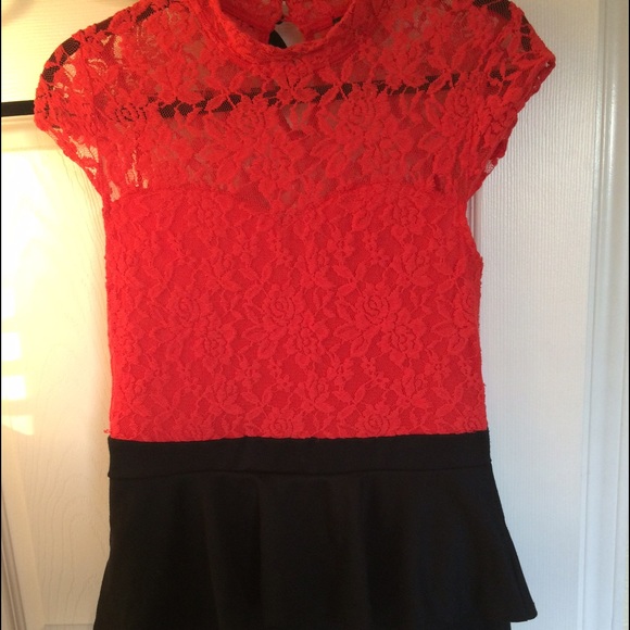 Black and coral lace peplum dress