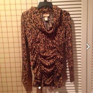 Miss Tina by Tina Knowles Cowl Neck Leopard Blouse