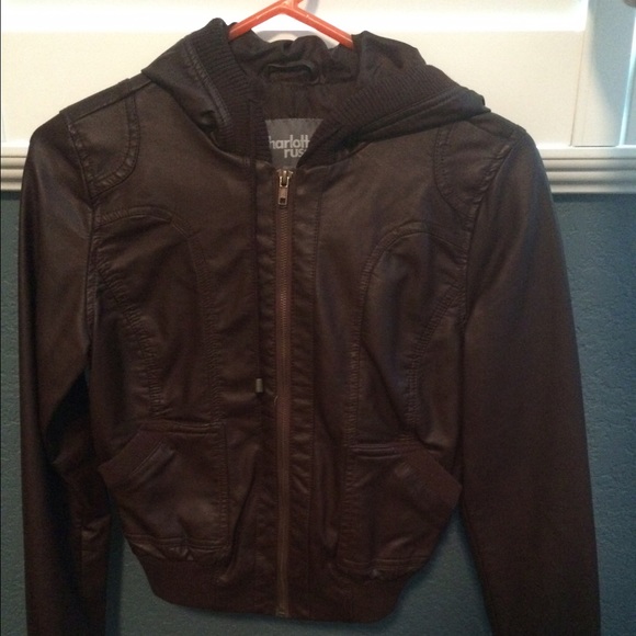Brown leather hooded jacket