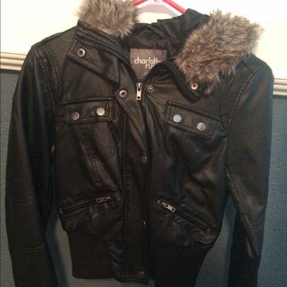 Leather fur lined hooded jacket