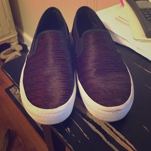 Rebecca Minkoff Slip Ons Burgundy & Black Calf Fur