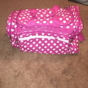 Pink and white duffle