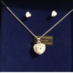 Cubic zirconia heart necklace and earrings