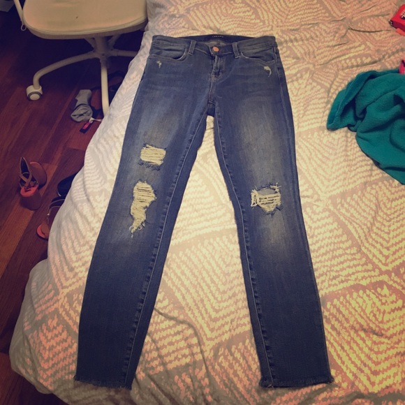 J Brand Cropped Frayed Bottom Distressed Jeans