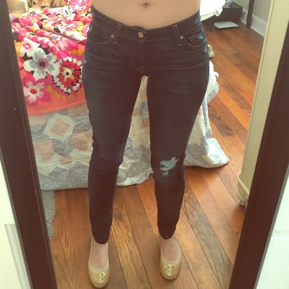 7 For All Mankind Lightly Distressed Skinny Jeans