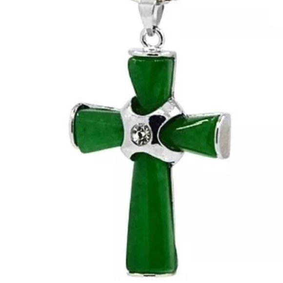 Jewelry - Jade Cross Pendant Necklace on  925 plated chain