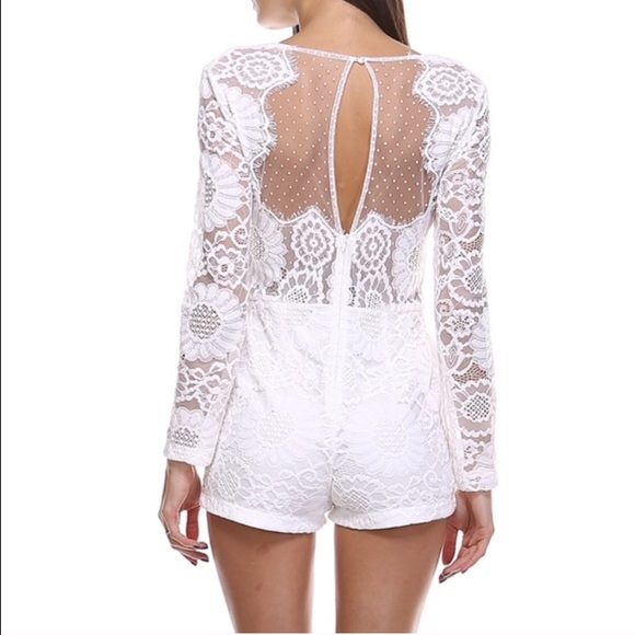 Tea n Cup Pants - White lace romper