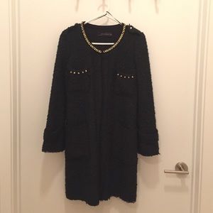 ZARA dark green tweed coat with studs