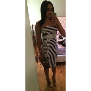 STRAPLESS MIDI STIPED DRESS