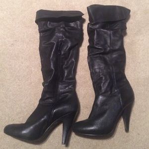 Black fold over/over the knee boots with heel