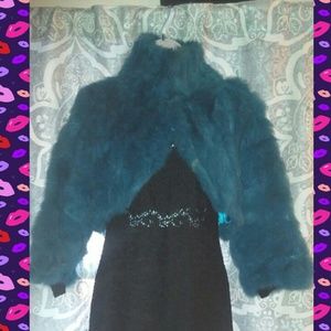 Teal rabbit fur crop jacket