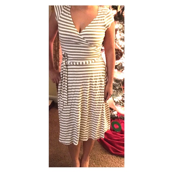 White and Tan Wrap Dress