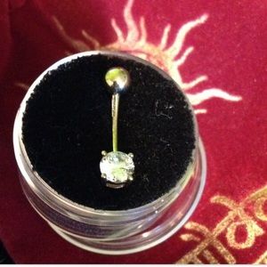 NEW NEVER WORN 14K GOLD PRONG SET GEM NAVEL RING