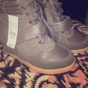 Olive green sneaker wedges