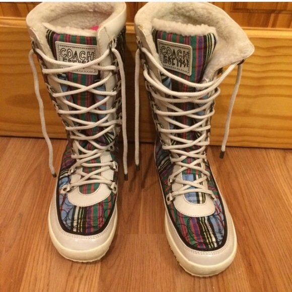 Coach Multi- Colored Plaid Jacqaurd Winter Boots
