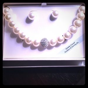 Genuine crystal and pearl necklace & earrings