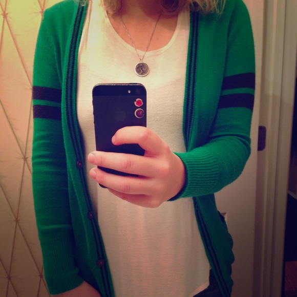 Green and navy blue cardigan