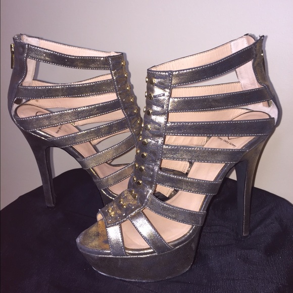 Sparkly metallic gold strappy platform sandal