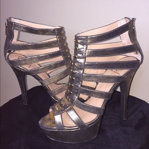 Sparkly metallic gold strappy platform sandal