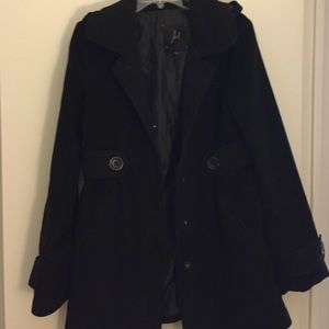Black pea coat with detachable hood