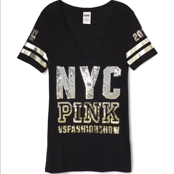 PINK Victoria's Secret Tops - Large PINK BLING Fashion Show Tee - FIRM PRICE