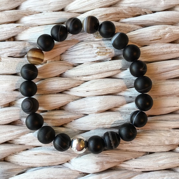 Sale Beaded Jewelry Sterling Matte Agate Bracelet