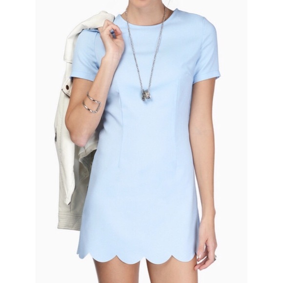 Short Sleeve Scalloped Hem Blue Dress - Picture 1 of 1