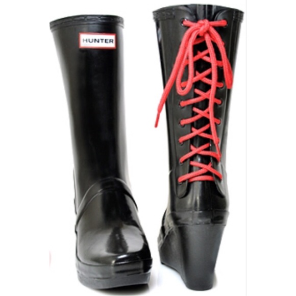 Hunter Wedge Rain boots.