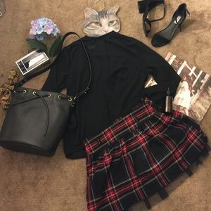 Forever 21 Tartan Skirt &Black Mesh Net Underlined