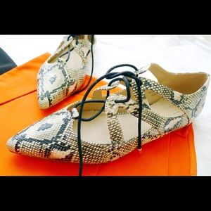 Topshop snakeskin lace up flats