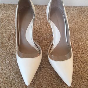 White Zara leather/clear pvc d'orsay pointy pumps