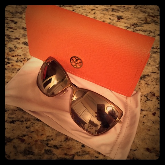 Bronze and gold mirror Tory Burch sunniest & case