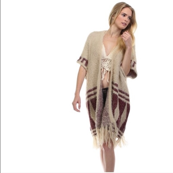 Fringe Cardigan Sweater Fuzzy Boho Festival Tribal - Picture 4 of 4