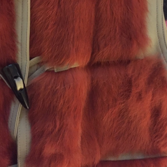 Dana Stein Orange Fur Vest with Tan Lambskin - Picture 2 of 4