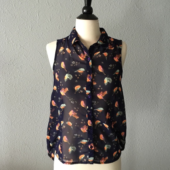 Charlotte Russe Tops - Bird Print Sheer  top