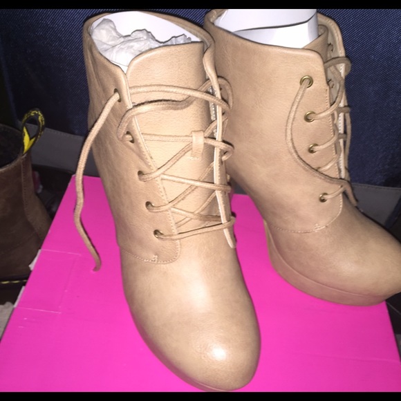 Tan Laced Heeled Booties