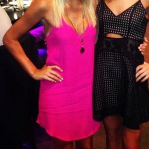 Bright pink slip dress!