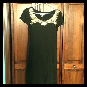 Forest Green Jersey Tshirt Dress with Gold Sequins