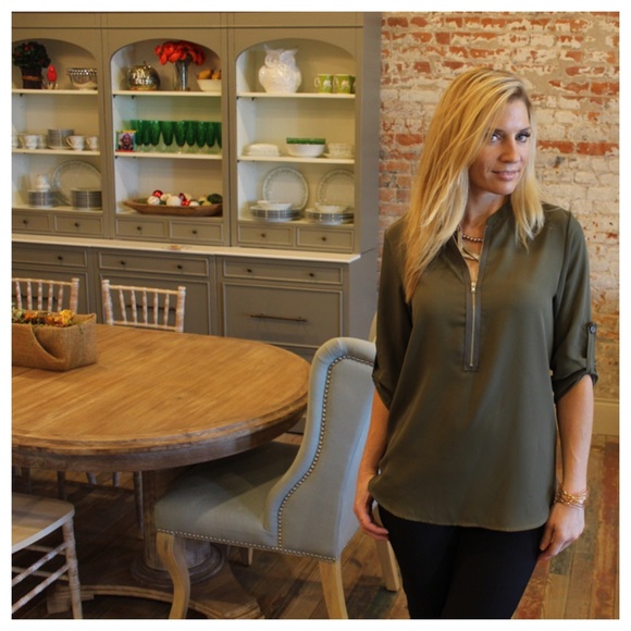 Olive zipper detail blouse - Picture 2 of 4