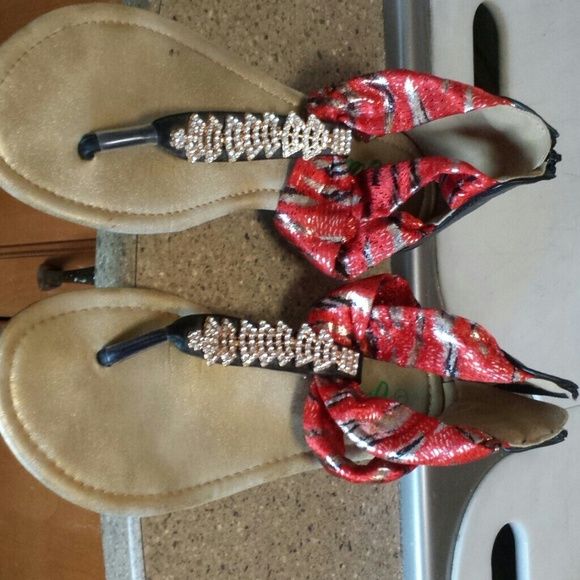 Red and gold shoes
