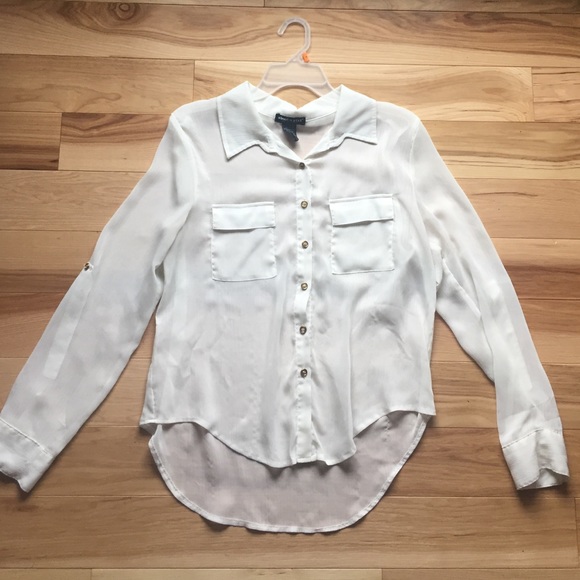 Sheer cream long sleeve blouse/shirt
