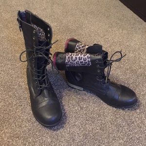 Rue 21 black combat boot w/ cheetah print interior
