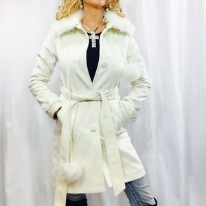 Cream Faux Fur Pea Coat/ Jacket