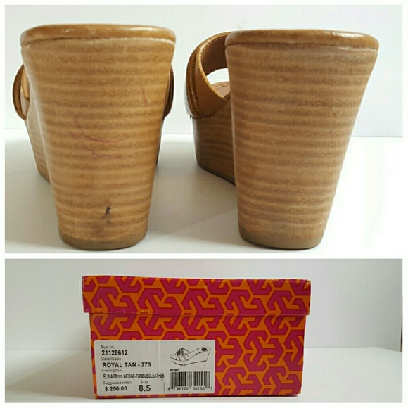 [SOLD] Tory Burch Tan Leather Wood Wedge - Picture 4 of 4