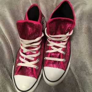 Pink sparkly converse high tops