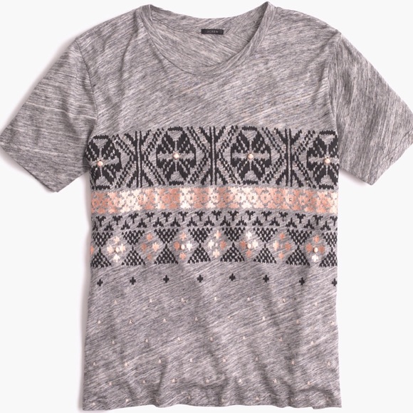 [SOLD] J.Crew Jeweled Gray T-Shirt - Picture 2 of 4